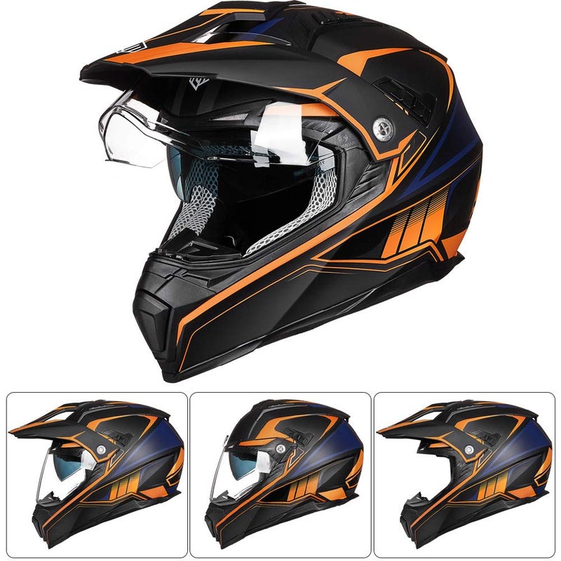ILM Off Road Motorcycle Dual Sport Helmet Full Face Sun Visor Dirt Bike ATV Motocross Casco DOT Certified Model 606V(Orange, L) - Image 2